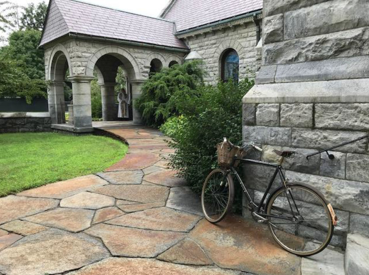 Exterior of St. Paul's Church with bike in the Fall